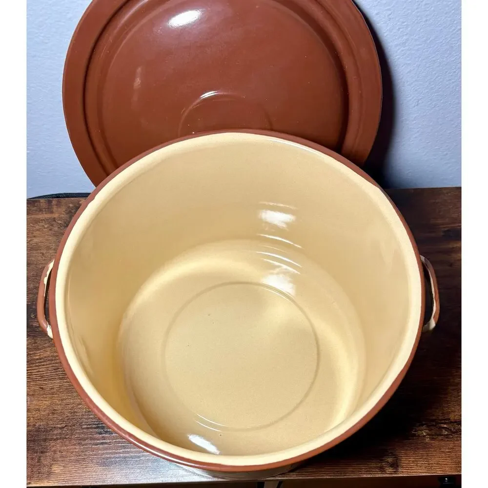 New Vintage 1979 Stock Pot With Lid #1530 Chocolate/Almond Enamel 11Qt 7oz
